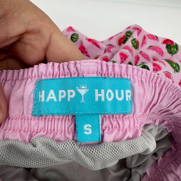 Happy Hour Swim Trunks Men Small Pink Watermelon Mesh Lined Shorts Elastic Waist - Picture 6 of 10